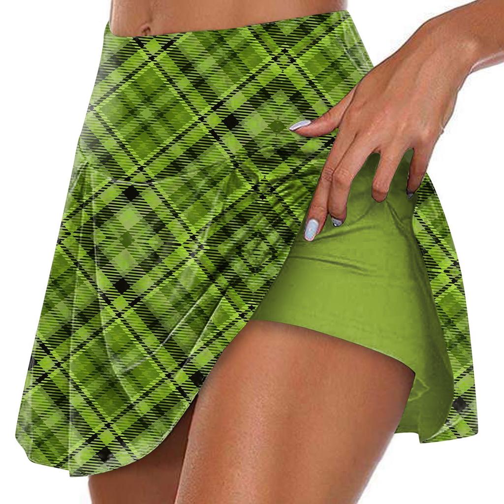 Женская спортивная эластичная теннисная юбка с принтом и высокой талией, плиссированные двухслойные леггинсы, короткая юбка