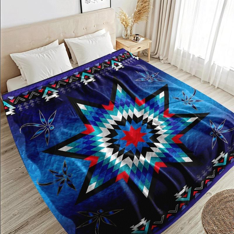 Квилтовое фланелевое одеяло в стиле коренных американских индейцев - Всесезонное юго-западное племенное покрывало со звездой и мотивами бирюзовое