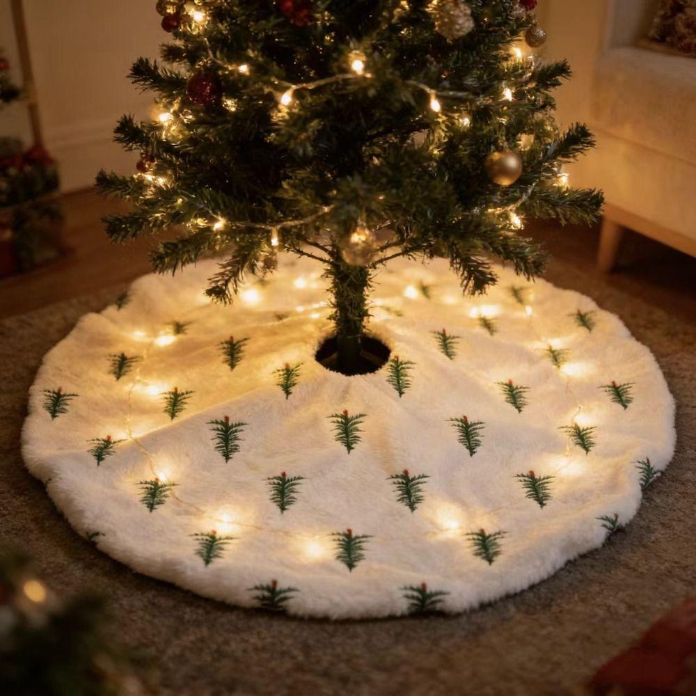 Faux Fur Tree Mat Embroidery Plush Tree Skirt Xmas Accessory Christmas Tree Skirt Home Decor
