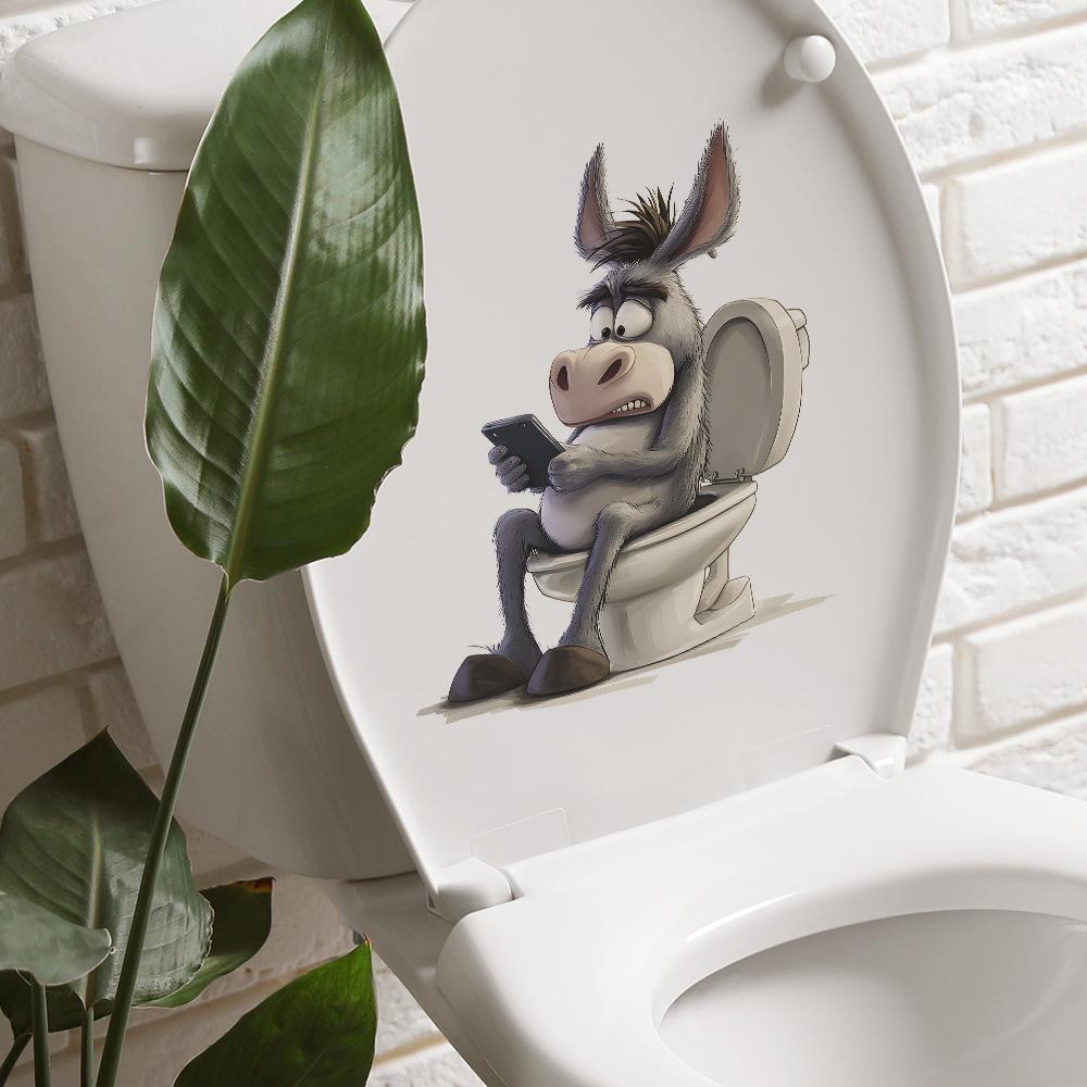 Quirky Donkey Playing with Mobile Phone Toilet Bathroom Decorative Wall Stickers
