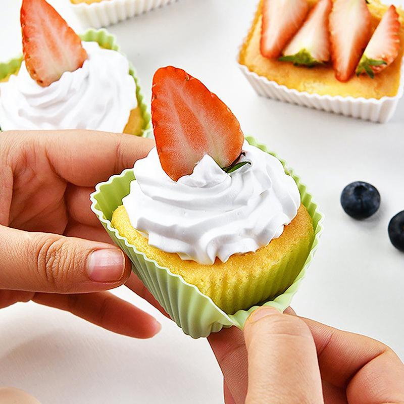 6 шт./набор силиконовых формочек для кексов, круглые, квадратные, прямоугольные, многоразовые, антипригарные формы для кексов, инструменты для украшения выпечки