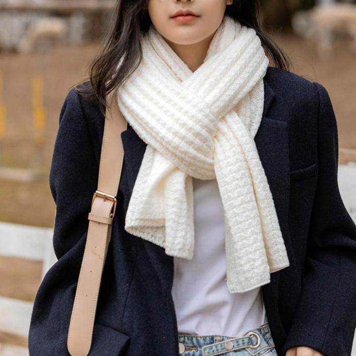 Шарфы для мужчин и женщин осенью и зимой из однотонной трикотажной шерсти, чтобы студенты оставались милыми парами