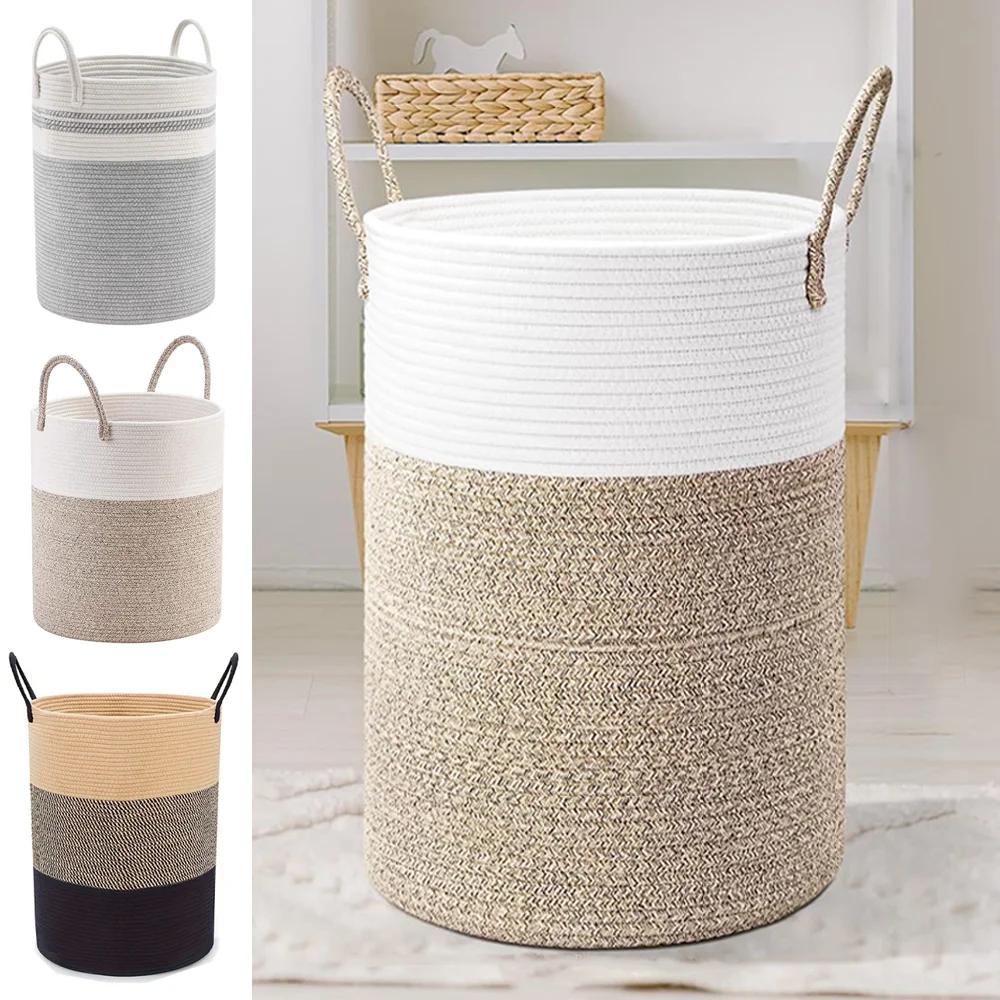 Сверхбольшая сумка для хранения белья, плетеная корзина для грязной одежды с ручкой из хлопковой веревки, корзина для грязной одежды, корзина для хранения