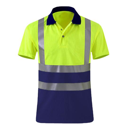 High Visibility Safety T-Shirt Button Lapel Tee Shirt with Reflective Tape Quick-dry Breathable Workwear Security Top for Construction Workers
