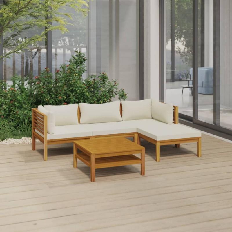 Día y Noche - Día y Noche Muebles de jardín 5 pzas cojines crema madera maciza de acacia