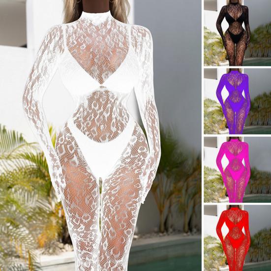 Женский сексуальный комбинезон с вырезом, прозрачный, кружевной, с сеткой, длинные рукава, высокая эластичность, тонкий