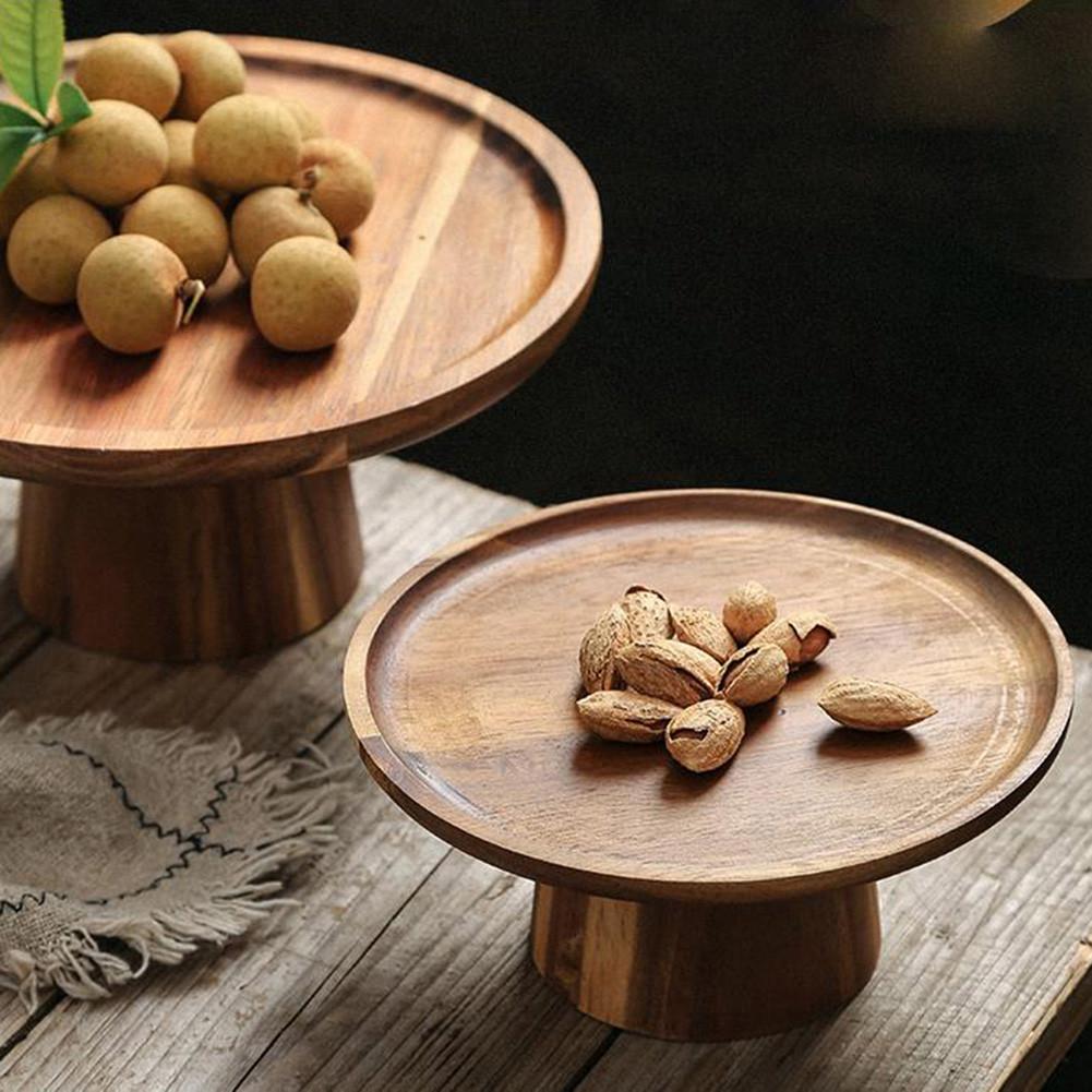 High Stand Wooden Cake Plate Creative Food Serving Trays Multi-Use Eco Naural Wood Dessert Fruit Snack Plate