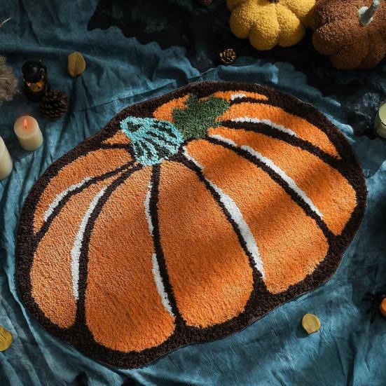 Хэллоуин Приветственный придверный коврик Полукруг Паутина Летучая мышь Череп Тыква Форма Напольный коврик Нескользящий Входной коврик для Парадной двери Крыльца Домашнее украшение