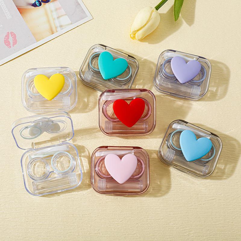 1 шт., чехол для контактных линз в форме сердца, прозрачный цветной контейнер для ухода за глазами, женский чехол для контактных линз для путешествий, мини-футляр для контактных линз