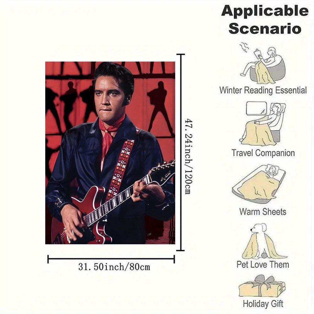 Elvis Presley Red Velvet Guitar Strap with Gold StudsBlanket Flannel Throw Blanket for Sofa, Bed, Travel, Camping, Office, Couch, Chair, And