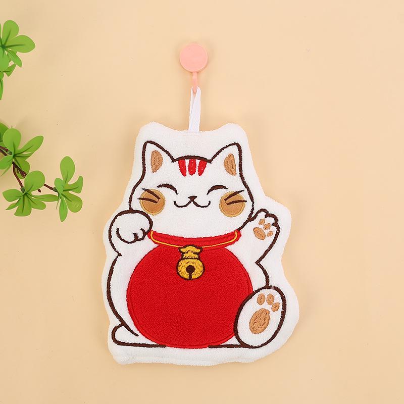Полотенце из кораллового флиса с мультяшным рисунком 'Счастливый кот' для кухни и ванной - Мягкое и безопасное для детей