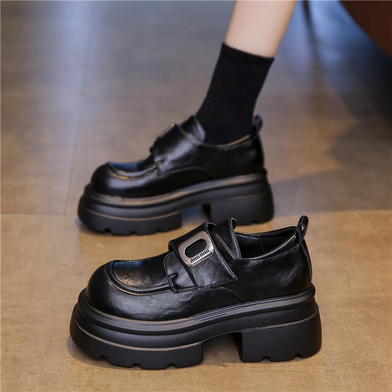 Лоферы на платформе, маленькие люди набирают 7 см в высоту, маленькие кожаные туфли, женская обувь, ретро-туфли на липучках