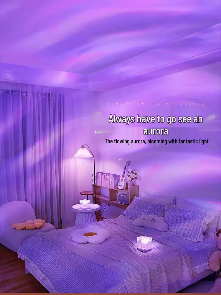 Ripple Aurora Flame Rotating Night Light - Creative Bedside Mood Lamp Projector