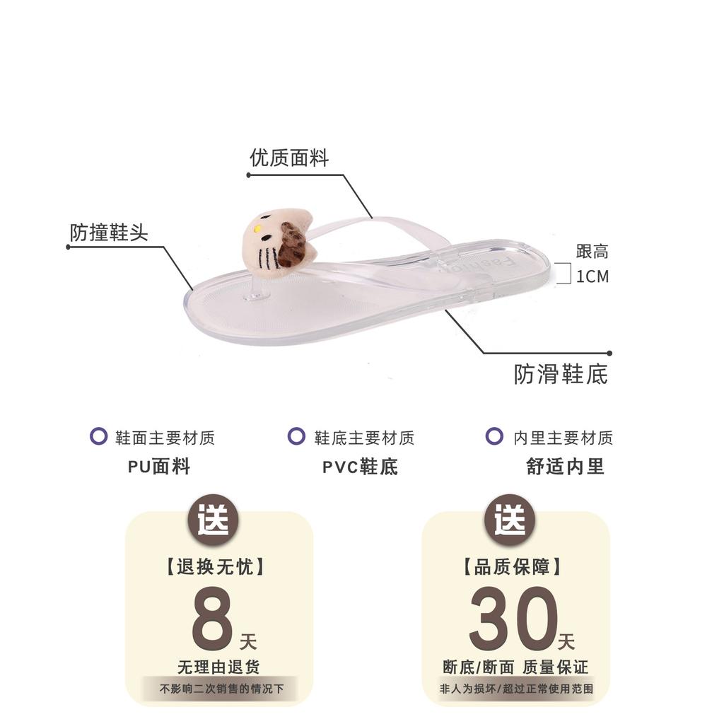 2025 Summer Fashion Versatile Sandals Thick Bottom Flip-flops Women's Cartoon Animation Toe Crystal Flat Bottom Cool Slippers