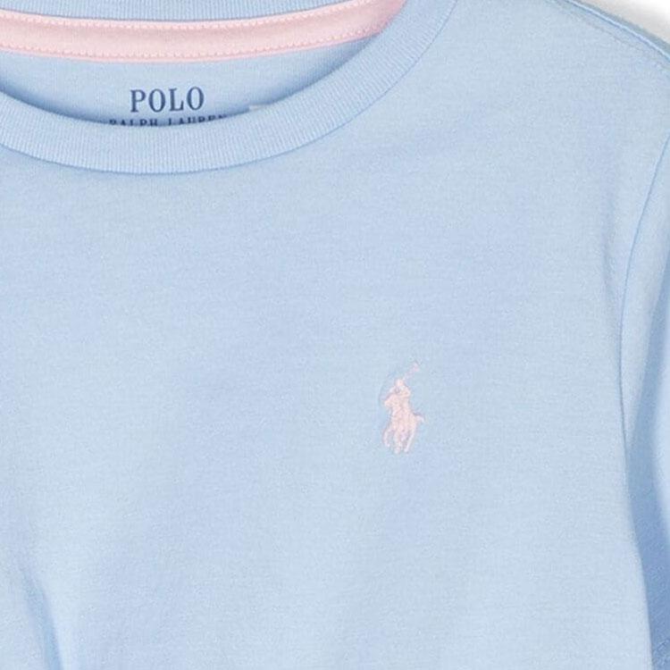 Футболка Polo Ralph Lauren Весна-Лето 24 Принт с логотипом Круглый вырез Узел Повседневная Короткий рукав Детские топы Светло-голубой 312935093-002