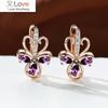Luxury Female Rainbow Zircon Small Earrings Charm Rose Gold Color Clip Earrings For Women Dainty Crystal Flower Wedding Earrings