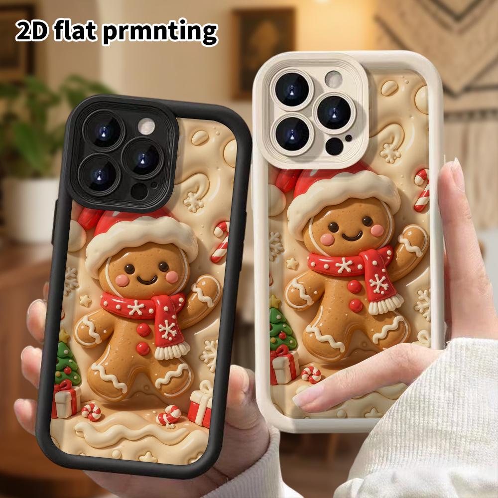 Чехол для телефона: 2D плоский дизайн, подходящий для защитного чехла iPhone 18 17 16 15 14 13 Pro, пряничный человечек, идеальный подарок на Рождество и Хэллоуин