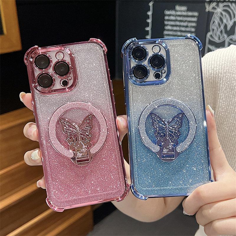 Роскошный магнитный чехол-подставка Butterfly с гальваническим покрытием для iPhone 16 Pro Max 15 14 Plus 13 12 11 Pro, защитный чехол от падения