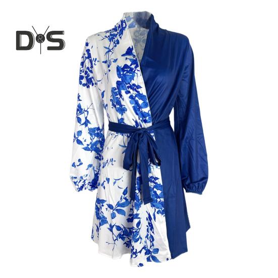 Весна-осень Женское платье со шнуровкой на талии, завязывающимся лацканом, V-образным вырезом, А-силуэтом, подходящим по цвету, пальто с длинными рукавами, деловое мини-платье для поездок на работу