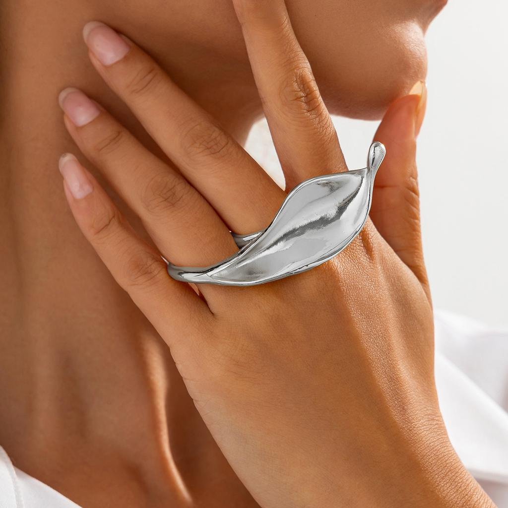 Кольца в форме листьев из металла для женщин и мужчин, винтажное панк-золото-серебряное регулируемое кольцо с отверстием, матовое, 2024, подарочные ювелирные изделия