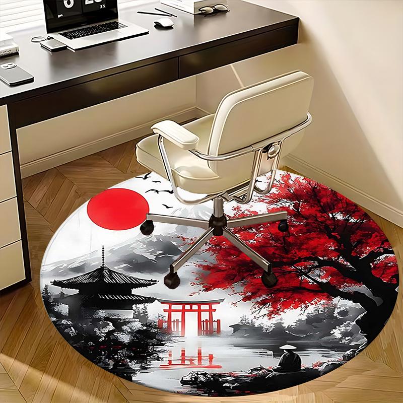 Japanese Landscape,Traditional Pagoda Scene Chair mat Round Rug Office carpet, Non slip, Suitable for Living Rooms, Bedrooms decor.1205216a