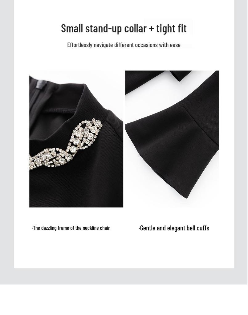 Осенний стиль, облегающее вечернее платье со стразами