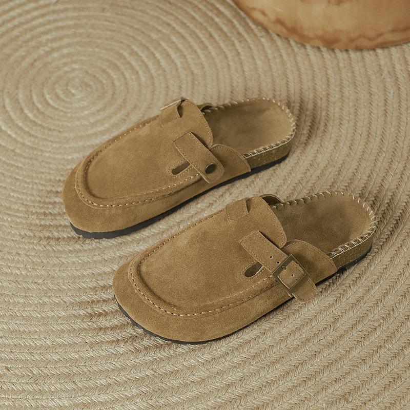Модные женские тапочки весна 2024 года с закрытым носком из коровьей замши, сандалии-сабо для женщин, ретро-сабо ручной работы в стиле садовых мулов