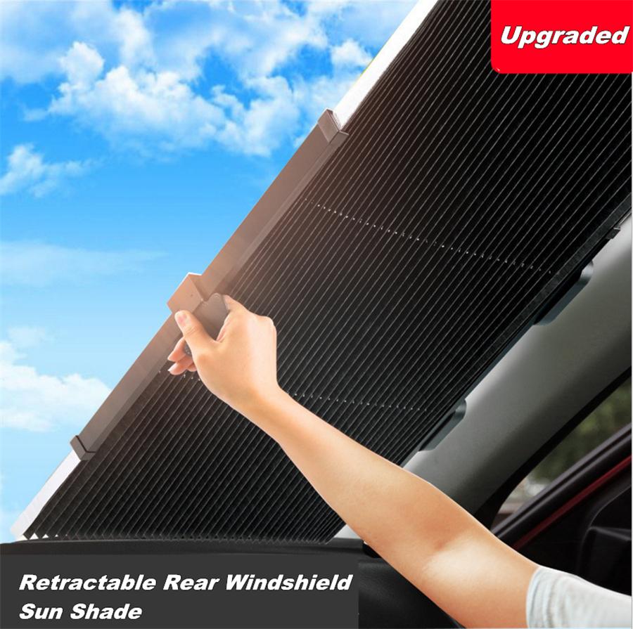 Universal Double-deck 46*130cm Car Retractable Folding Foldable Rear Window Sun Shade Block Visor Folding Auto Windshield Cover PU Leather Handle