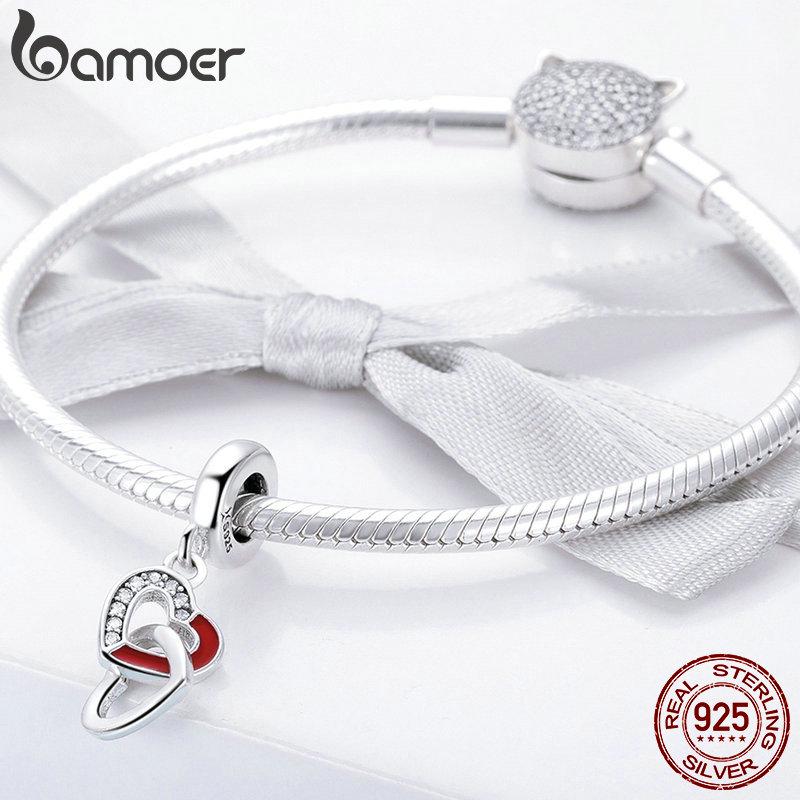 BAMOER стерлингового серебра 925 пробы романтический переплетенный кулон в форме сердца, подвеска, подходит для женщин, браслеты и браслеты