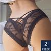 2Pcs/Lot Sexy Panties Women Lace Embroidery Underwear Low-Waist G String Hollow Out Cross Belt Thong Comfortable Female Lingerie