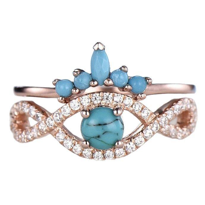 European and American fashion turquoise ring ins Trendy minimalist rose gold couple rings for women