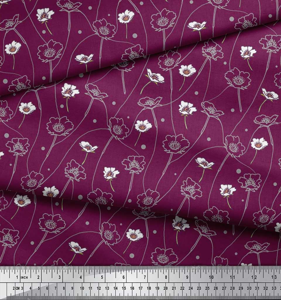 Soimoi Black Poly Crepe Fabric Dot|Leaves & Floral Artistic Decor Fabric Printed BTY 42 Inch