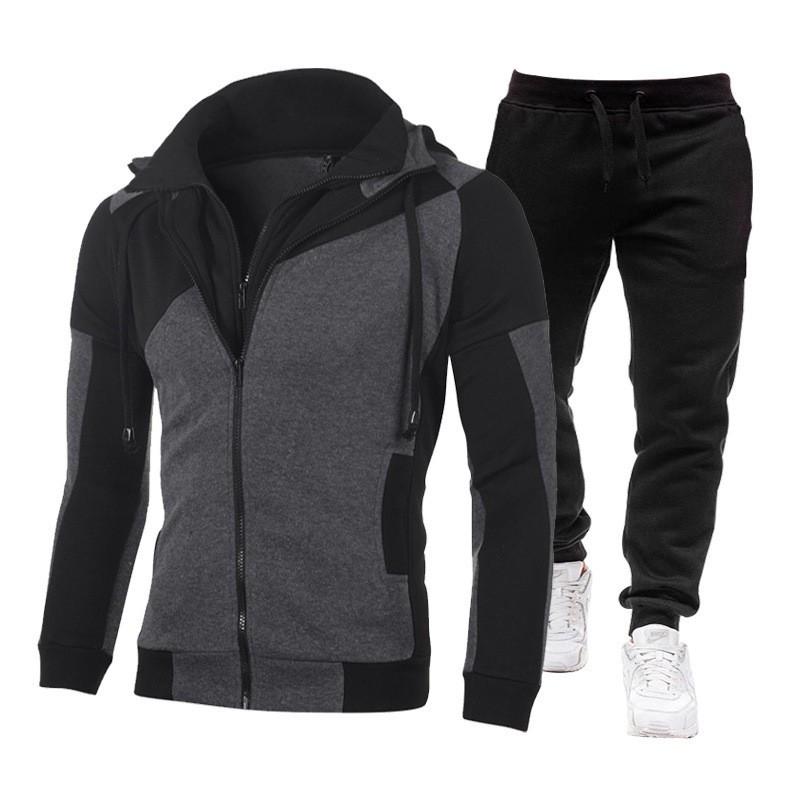Mens Sport Tracksuit Long Sleeve Hooded Top Pants Casual Athletic Set Winter