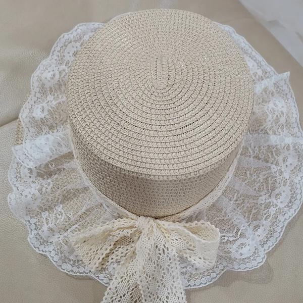 WTEMPO Women's Lace Bow Retro Elegant Large Brim Foldable Sun Hats Solid Color Casual Versatile Summer Sunscreen Beach Hats