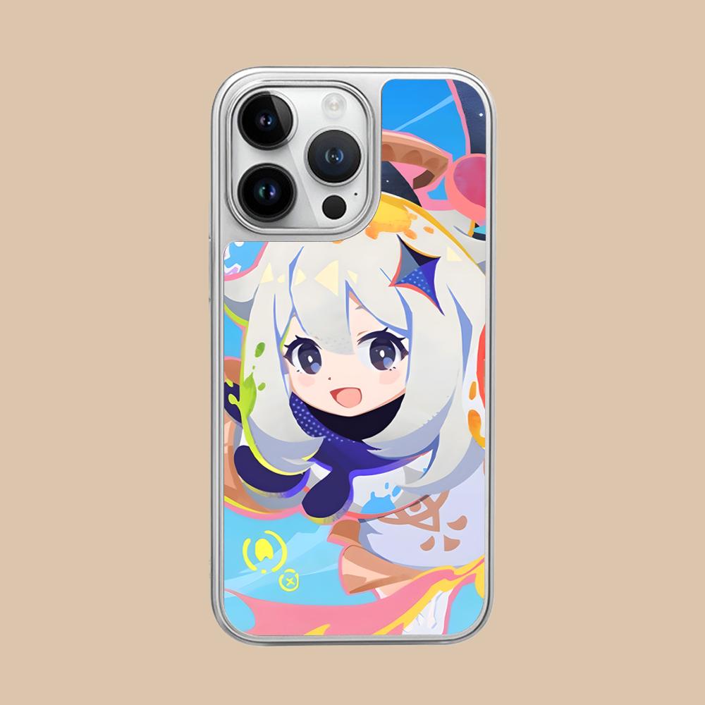 Игровой чехол для мобильного телефона GI Paimon с серебрением для iPhone 17 16 15 14 13 12 11 Air Pro Max Plus Цветная крышка