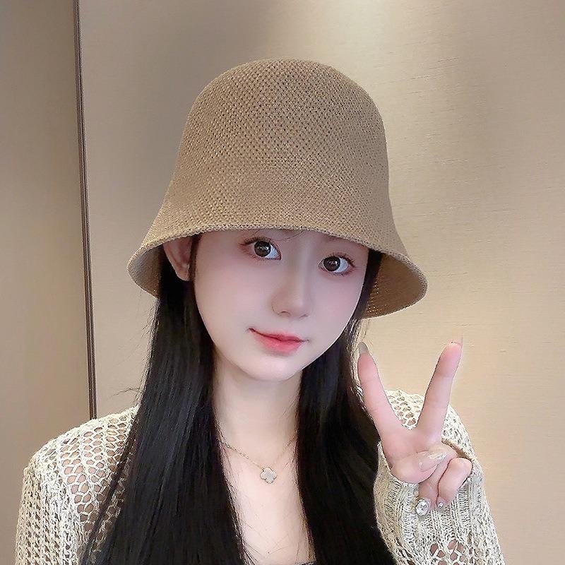 Соломенная шляпа-ведро с темпераментом, женская, однотонная, универсальная, закрывающая лицо, солнцезащитная шляпа для путешествий весной и летом, защита от УФ-лучей, шляпа-ведро