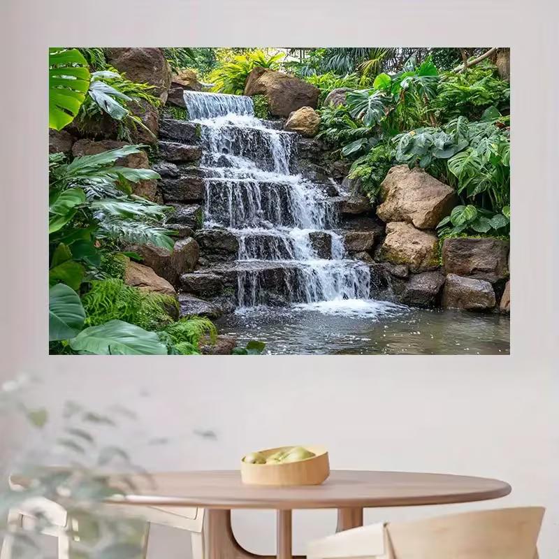 2D тропический водопад, фон для фотосъемки, зеленые растения, камни, природа