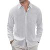 Men's Long Sleeve Shirt Men Cotton Linen Shirt Regular Fit Casual Shirts  Beach T-Shirt