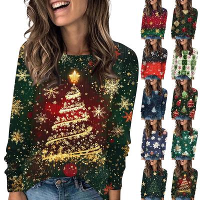 Женский модный повседневный круглый вырез с длинными рукавами и принтом размера плюс базовый пуловер