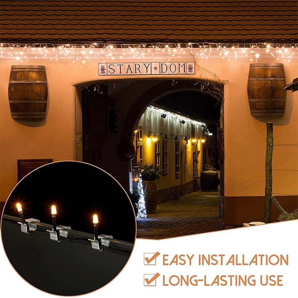 50pcs 0.9x0.6in/0.8x0.6in Gutter Hooks Stainless Steel String Light Hangers Halloween Lights