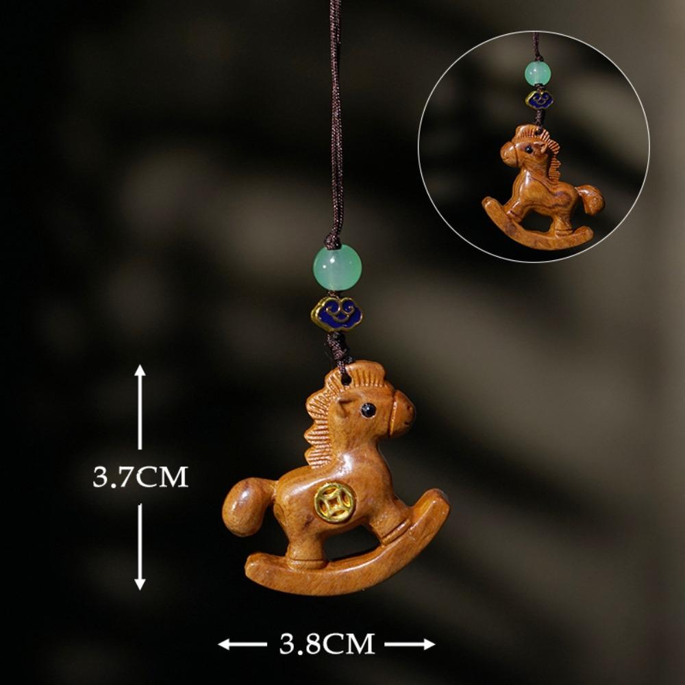 Traditional Horse Keychain Wooden Zodiac Key Ring Chinese Style Mobile Phone Chain New Year Gift