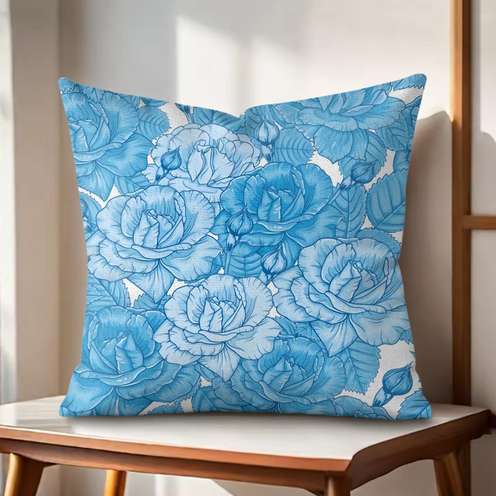 Vintage Rose Cushion Cover Natural Linen Organic Fabric DoubleSided Printing Couch Pillow Covers Home Decor Gift