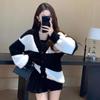 Женский полосатый вязаный свободный норковый свитер - Мягкий толстый кардиган в корейском стиле для осени/зимы