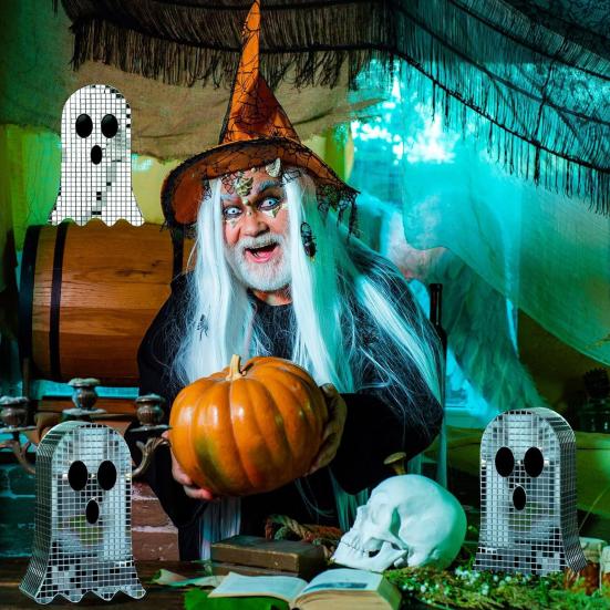 Disco Ghost Statue Shiny Mirror Ghost Figurine Dazzling Reflective Ghost Ornament for Home Parties Bars Halloween Decoration