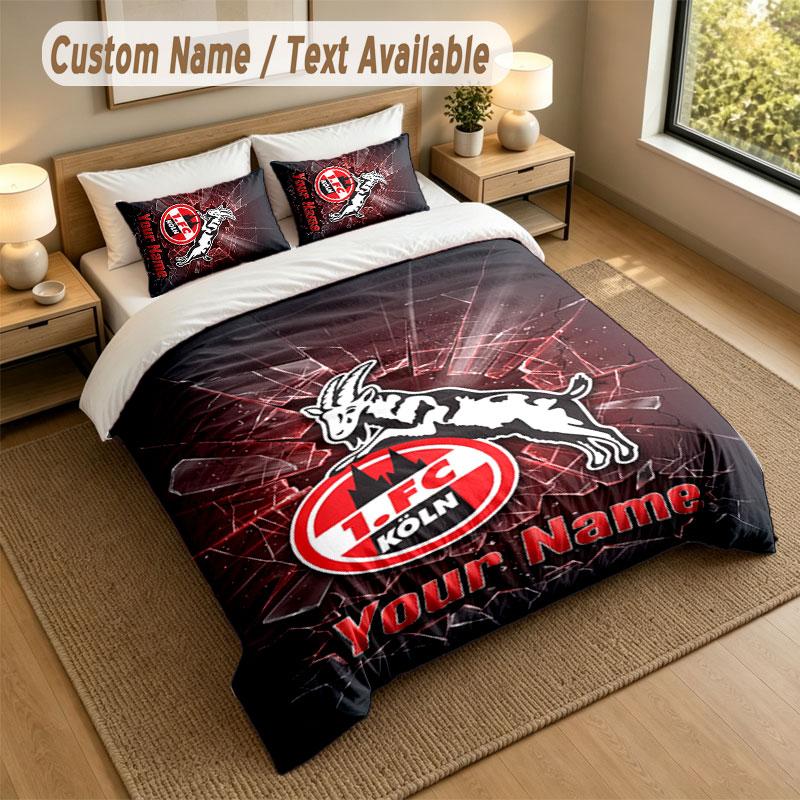 Bedding Set 1 Duvet Cover 2 Pillowcases FC Köln Print Soft Bed Linen Bedroom Decor