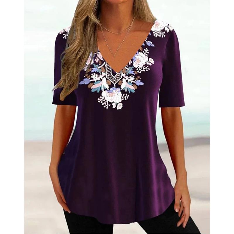 Plus Size Simple Women's T-shirt 3d Wave Curve Tee Fashion V-neck Summer Short Sleeve Loose Streetwear Female Clothes Casual Tshirt Ladies