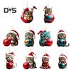 10 шт. Рождественские украшения мультяшный кот в шапке Санты акриловые подвески 2D плоские подвесные украшения для зеркала заднего вида автомобиля дерево окно