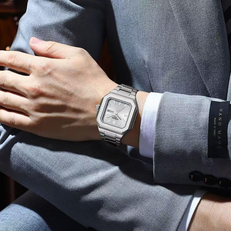 Светящиеся квадратные мужские часы Водонепроницаемые деловые мужские часы Нержавеющая сталь Кварцевые Роскошные мужские часы