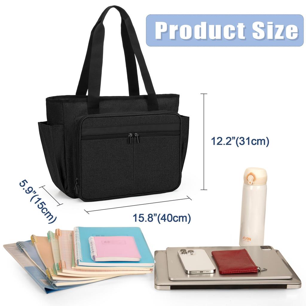 Trunab Teacher Bag, Large Capacity Tote Bag for Teachers, Business Bag for Commuting, School, Business Trips, and Visits (Black)