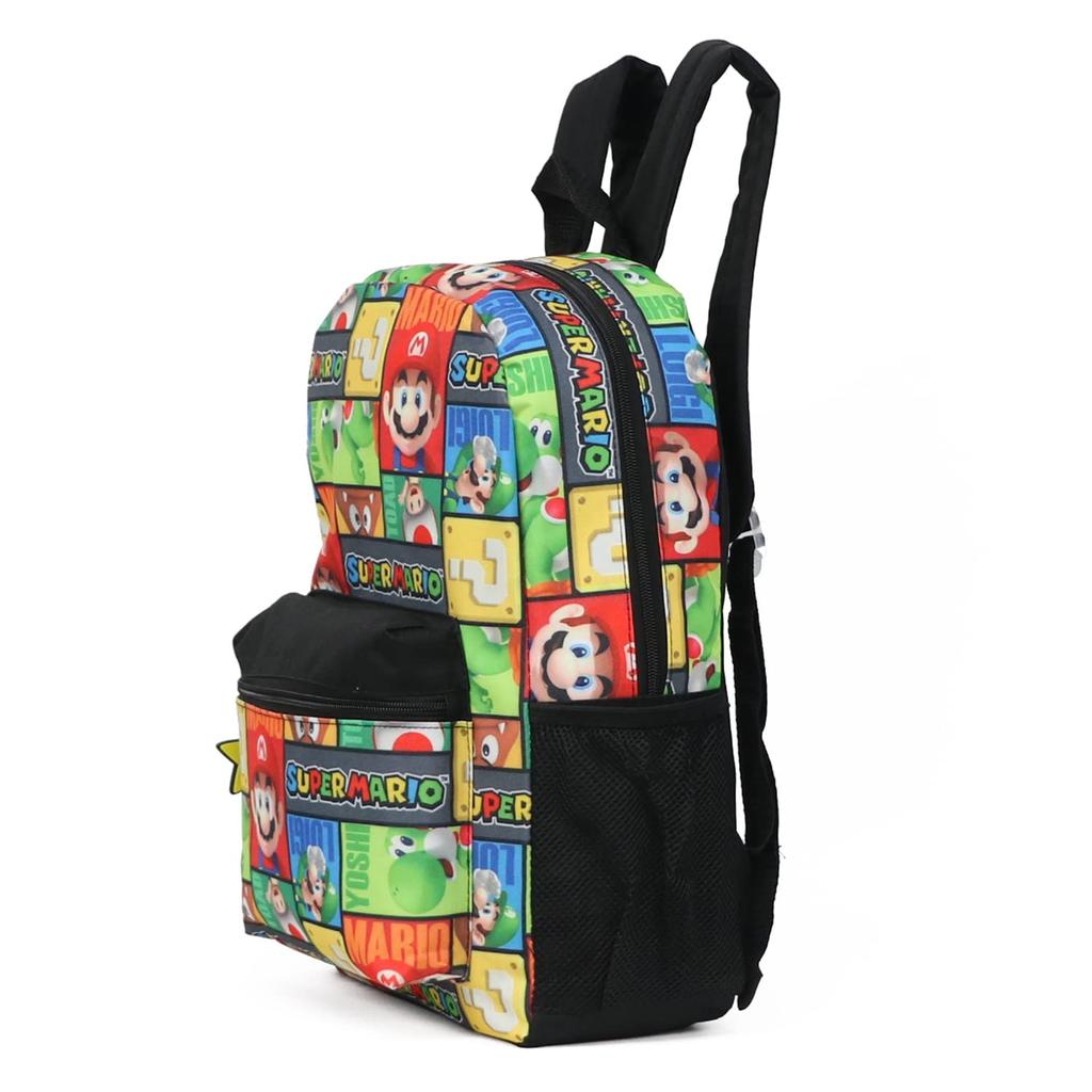 Super Mario All Over Print Character School Backpack Free Size 16"